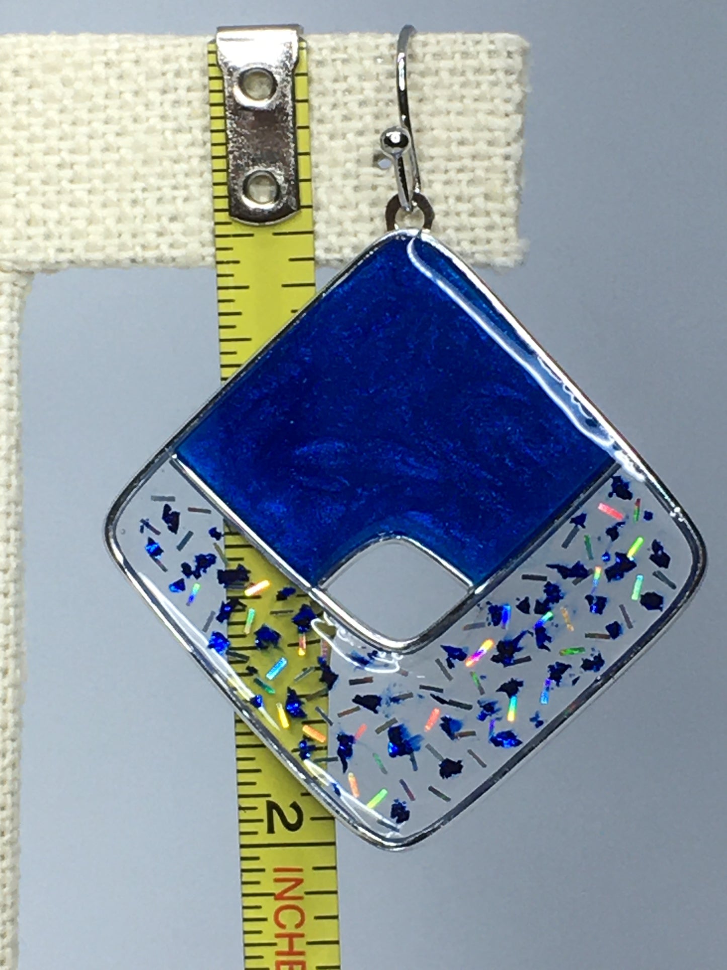 frosted blue and silver resin earrings