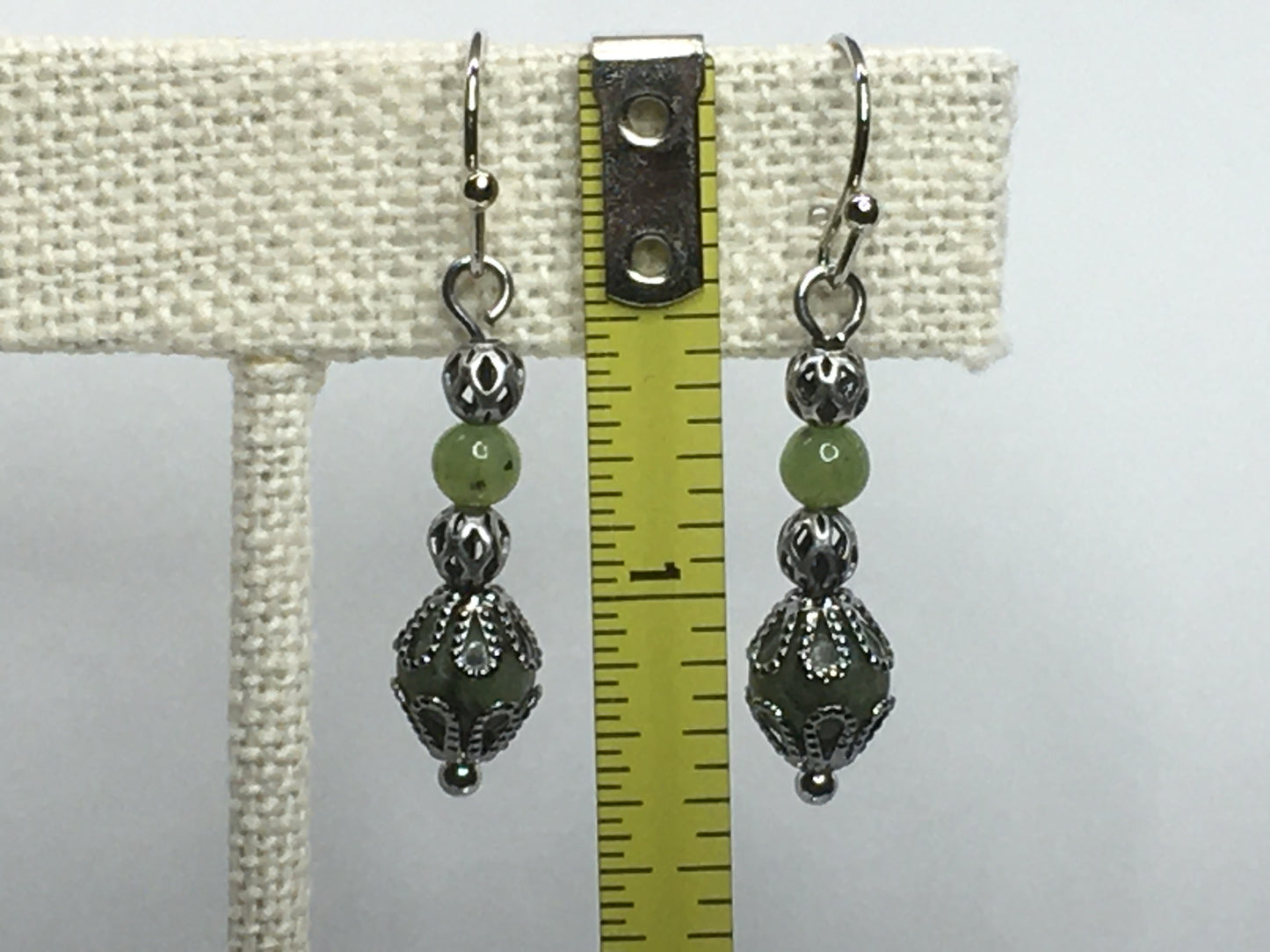 Green Serpentine and Jade Gemstone Earrings