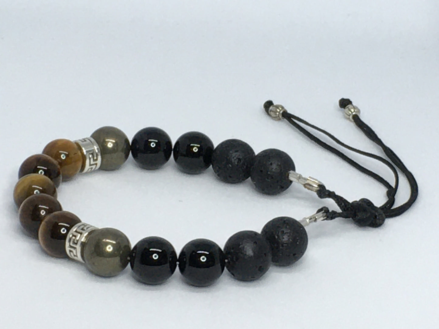 7" Tiger's Eye, Pyrite, Onyx and Lava Men's Bracelet