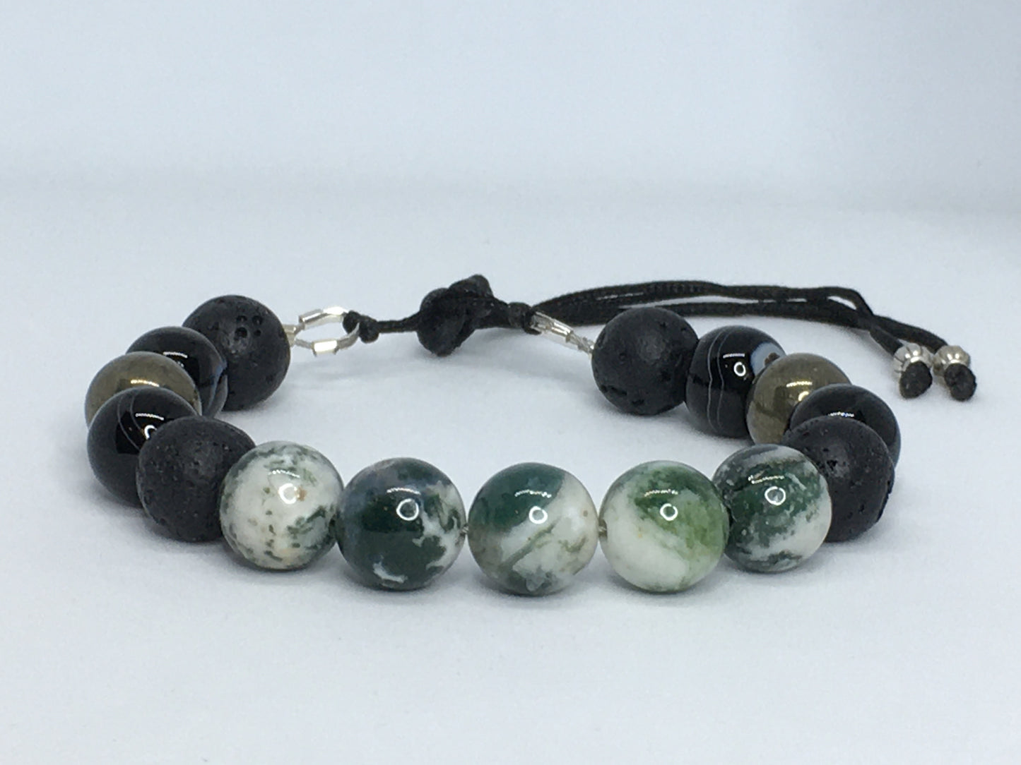 7" to 7.5" Tree Agate, Black Agate, Pyrite and Lava Men's Bracelet