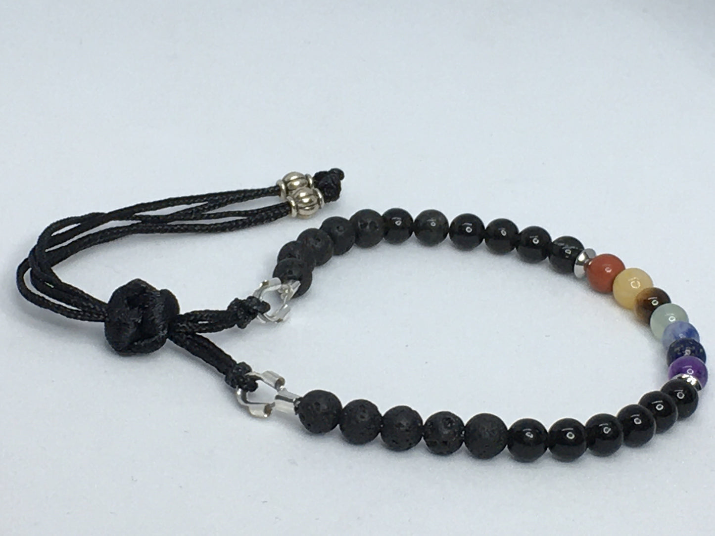 6.25" Chakra Gemstones, Obsidian and Lava Women's Bracelet