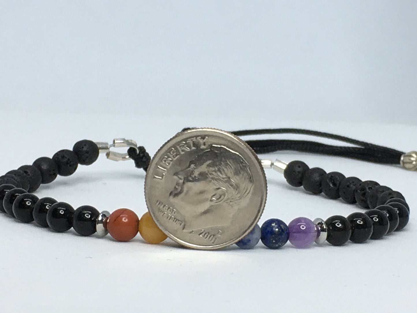 6.75" Chakra Gemstones, Obsidian and Lava Women's Bracelet