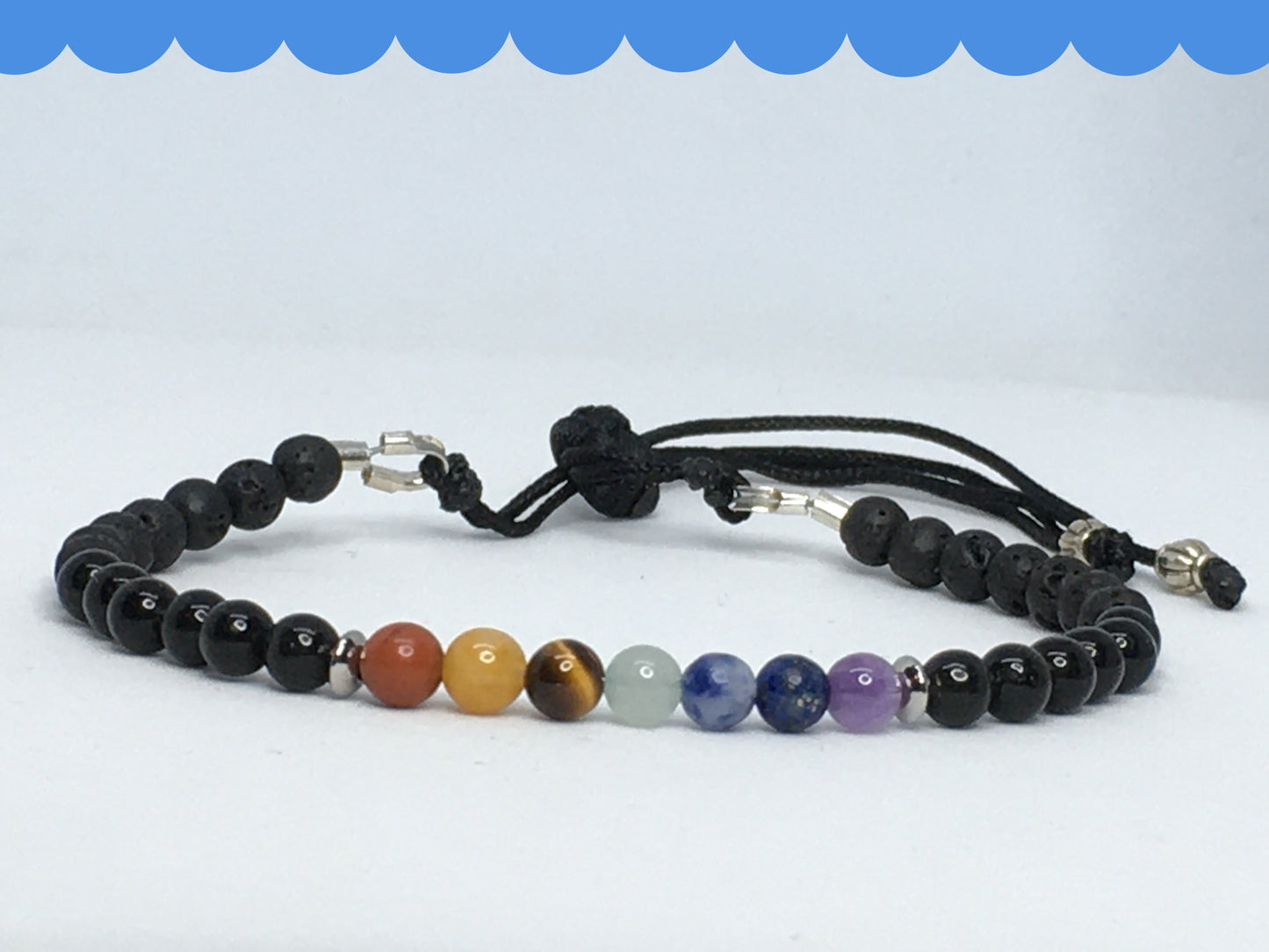 6.75" Chakra Gemstones, Obsidian and Lava Women's Bracelet