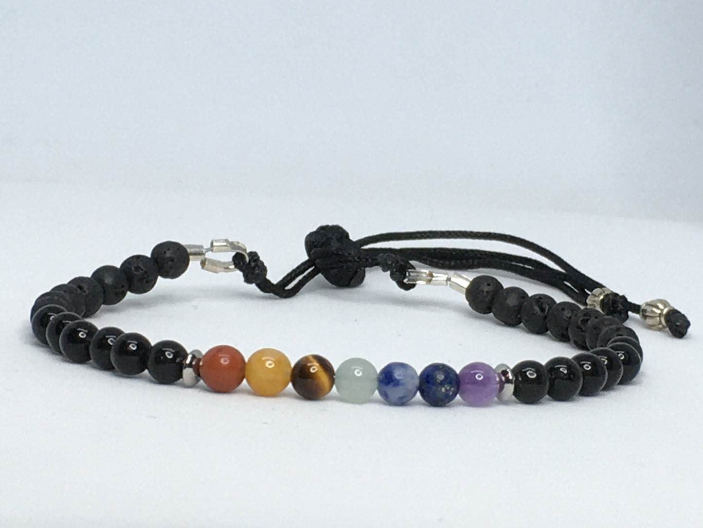 6.75" Chakra Gemstones, Obsidian and Lava Women's Bracelet
