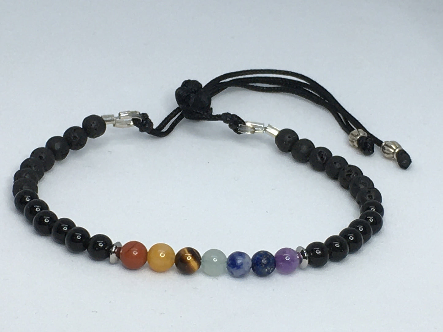 6.75" Chakra Gemstones, Obsidian and Lava Women's Bracelet