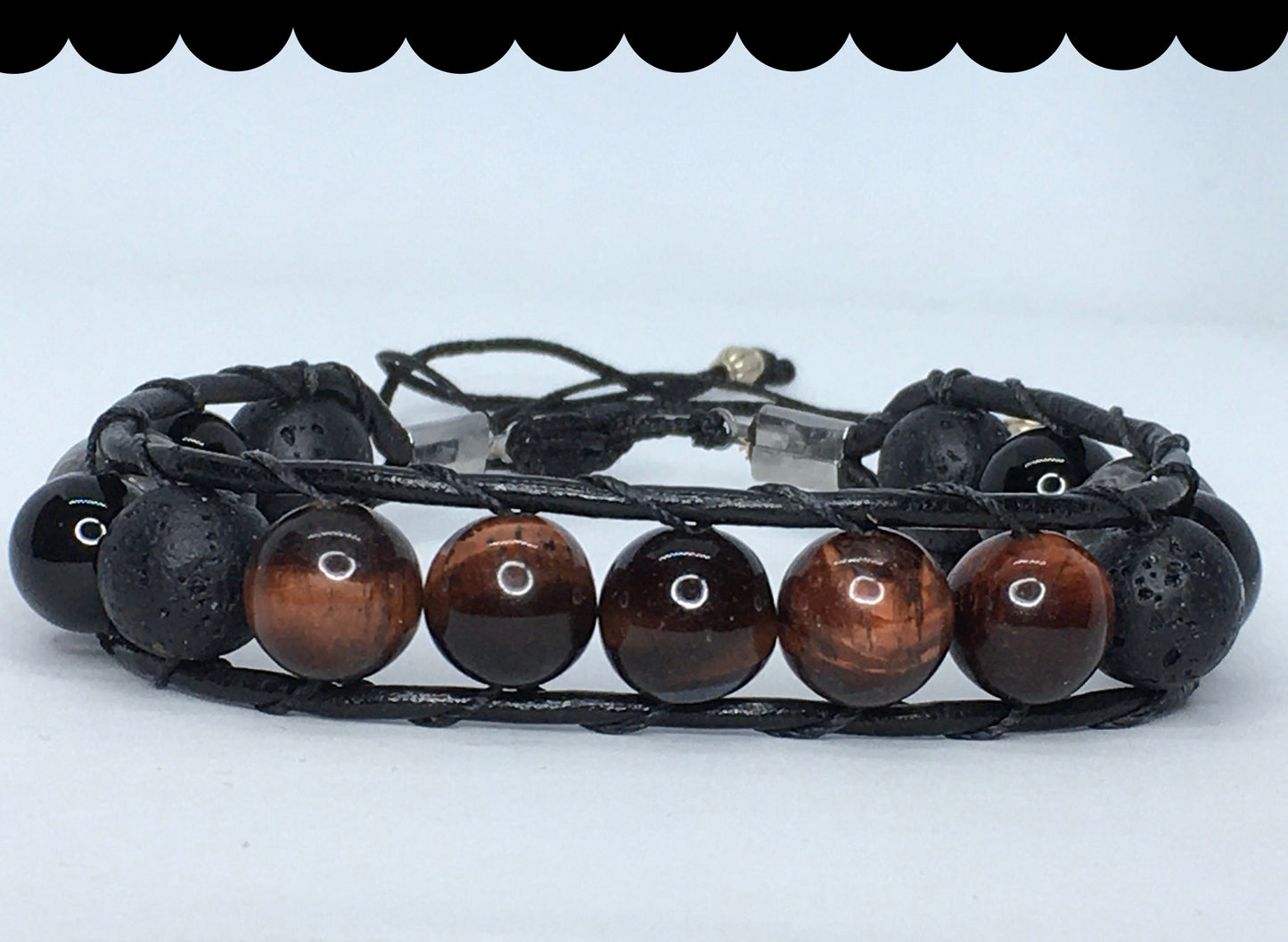 7.5" Red Tiger's Eye, Black Onyx. Map Jasper and Lava Men's Bracelet