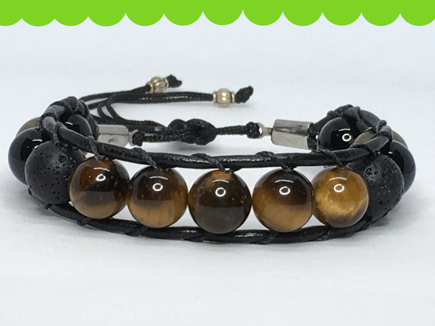 6.5" to 7" Tiger's Eye, Onyx, Pyrite and Lava Men's Bracelet