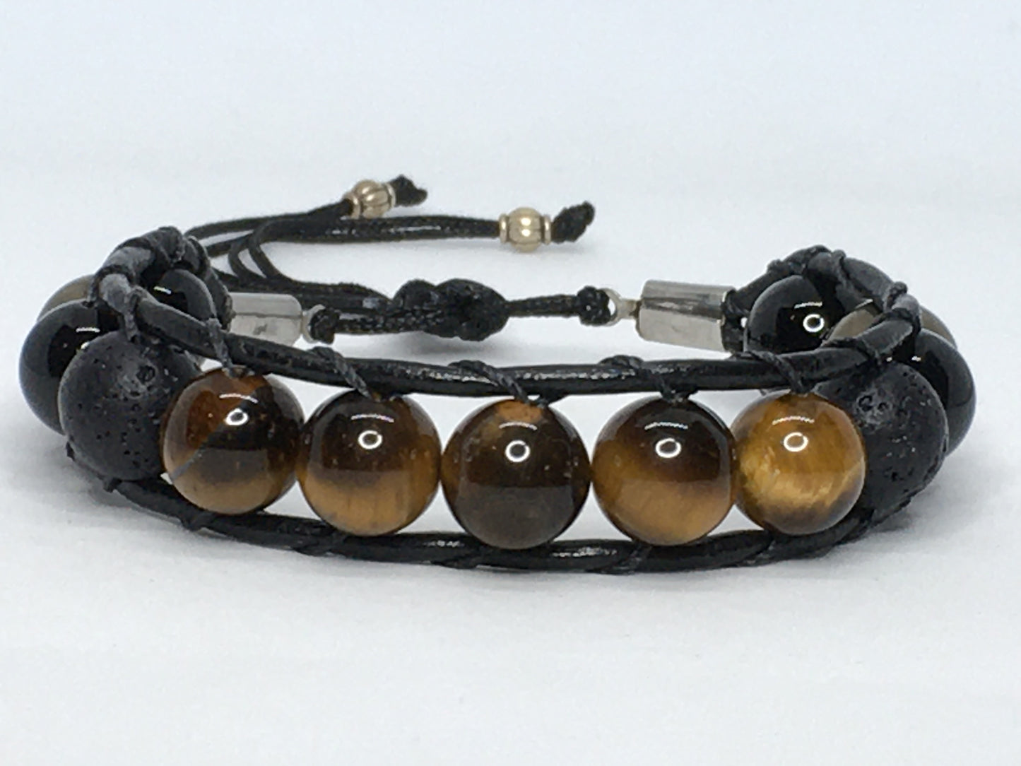 6.5" to 7" Tiger's Eye, Onyx, Pyrite and Lava Men's Bracelet