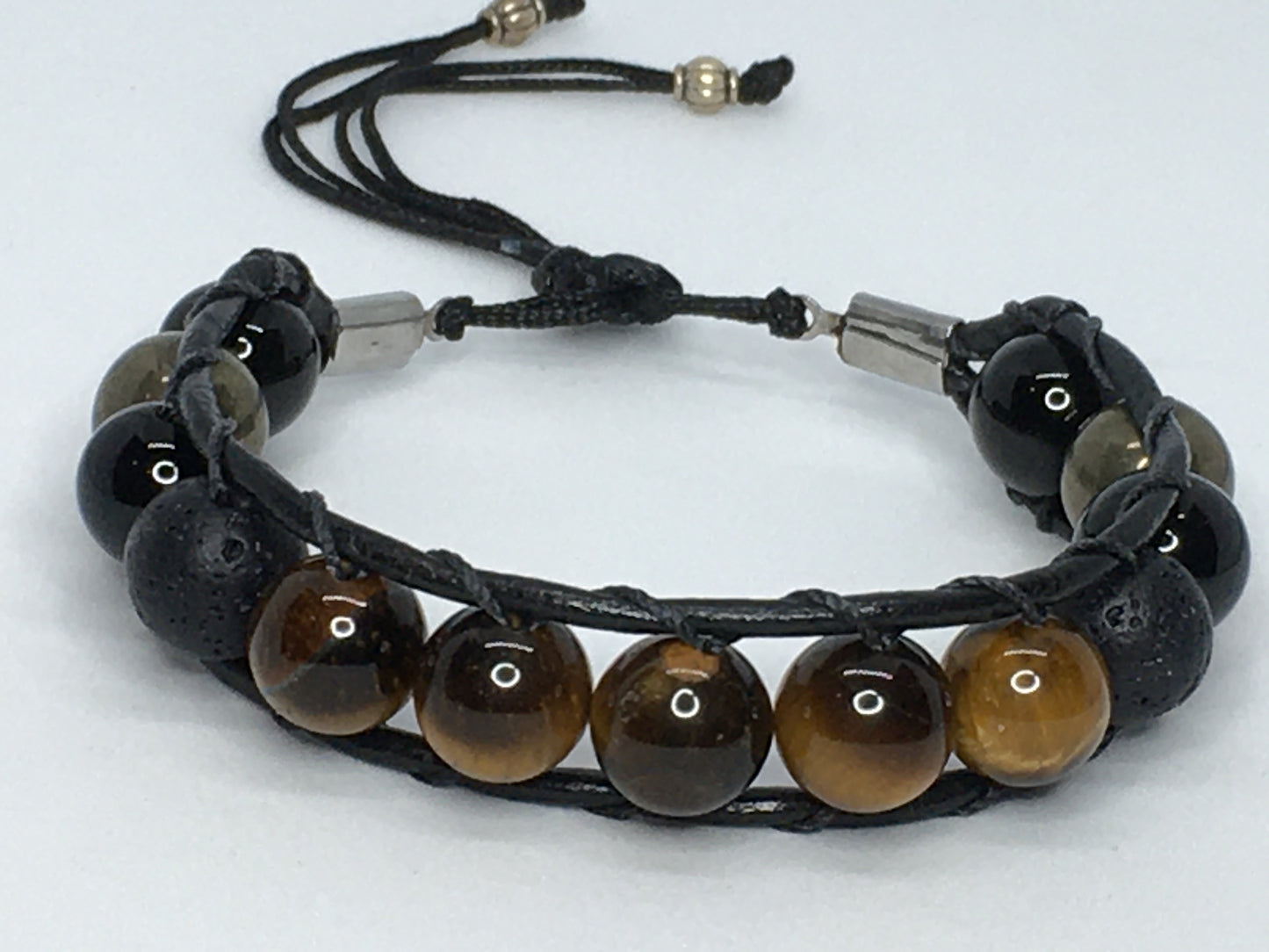 6.5" to 7" Tiger's Eye, Onyx, Pyrite and Lava Men's Bracelet