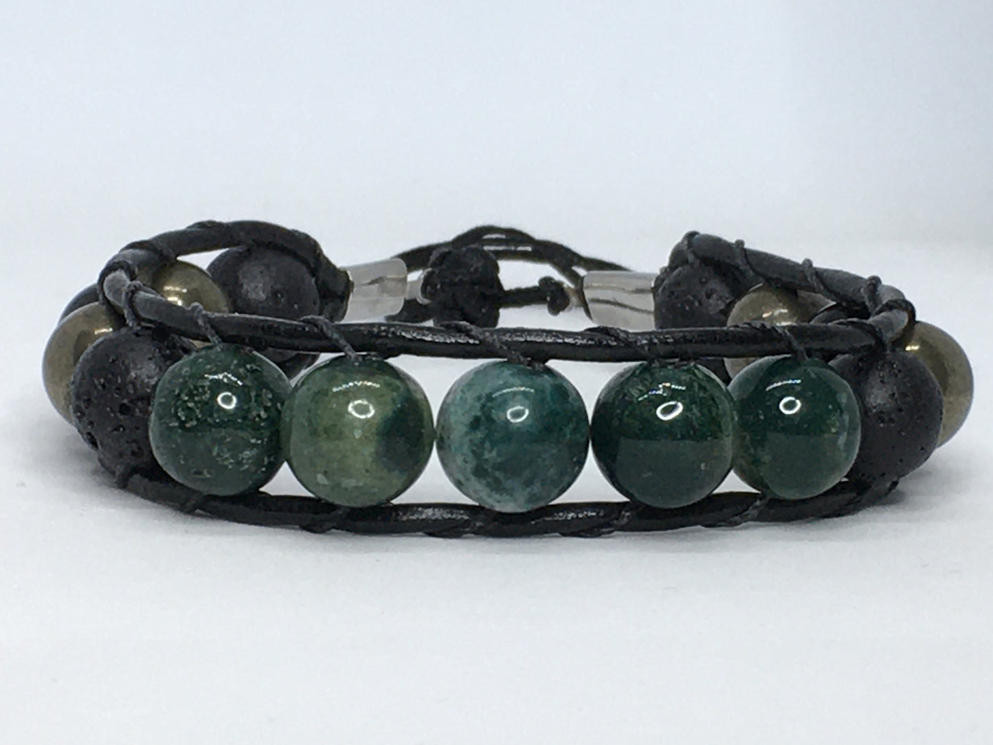 7.25" to 7.75" India Agate, Black Agate, Pyrite and Lava Men's Bracelet