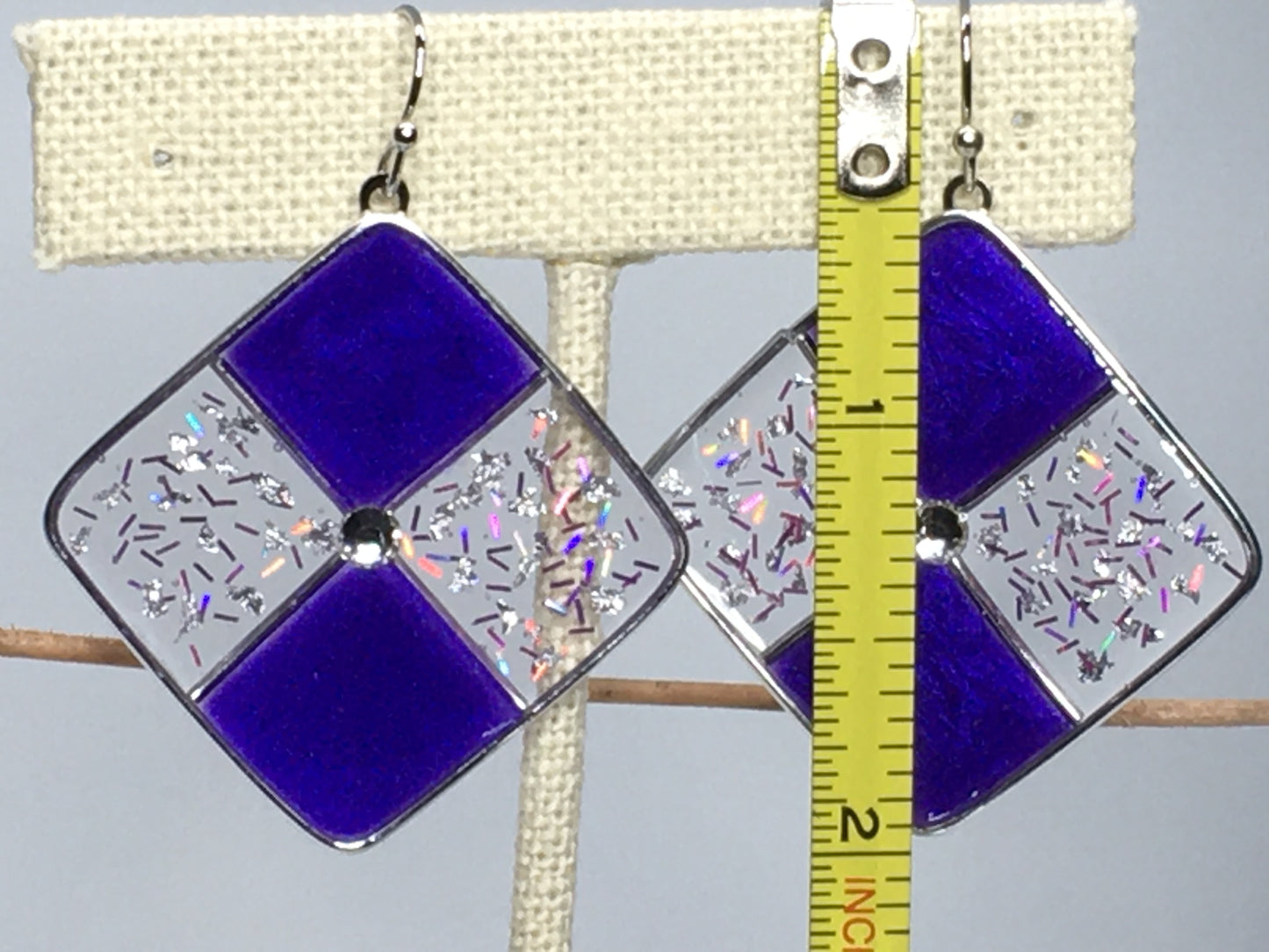 Purple and silver resin earrings
