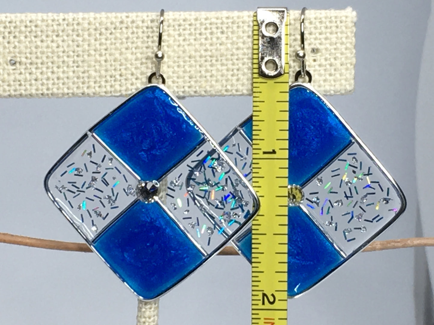 Frosted blue and silver resin earrings