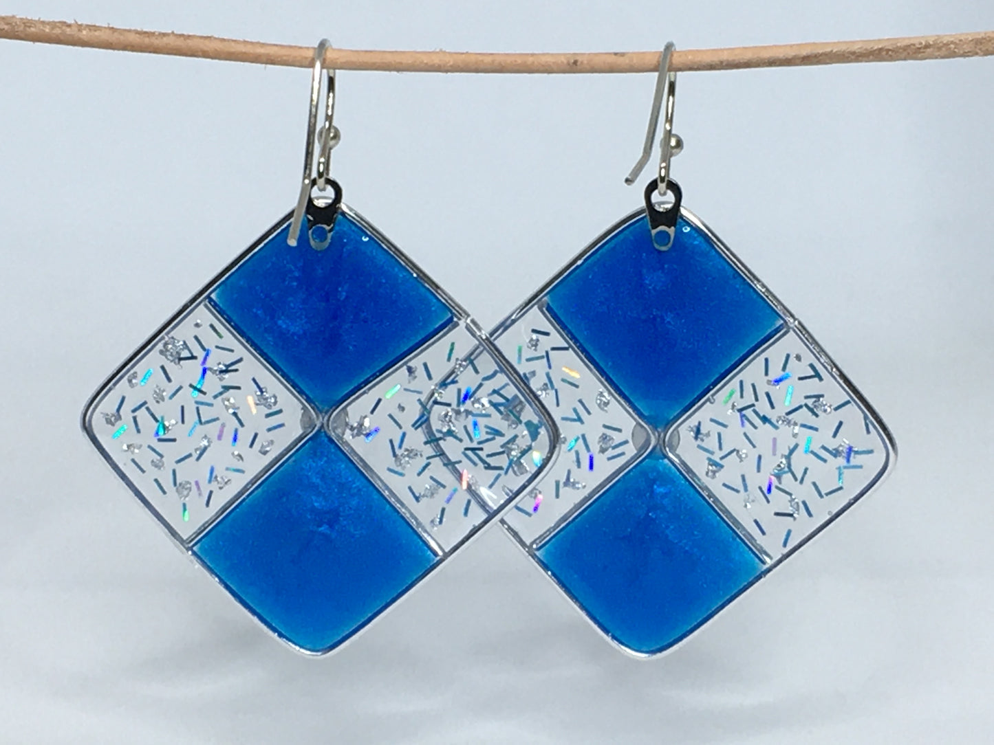 Frosted blue and silver resin earrings