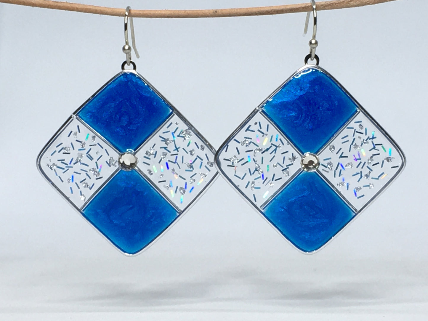 Frosted blue and silver resin earrings