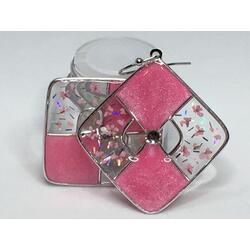 Frosted pink earrings with pink pressed flowers
