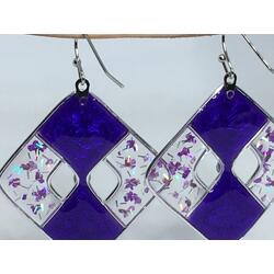 Frosted purple earrings with purple pressed flowers