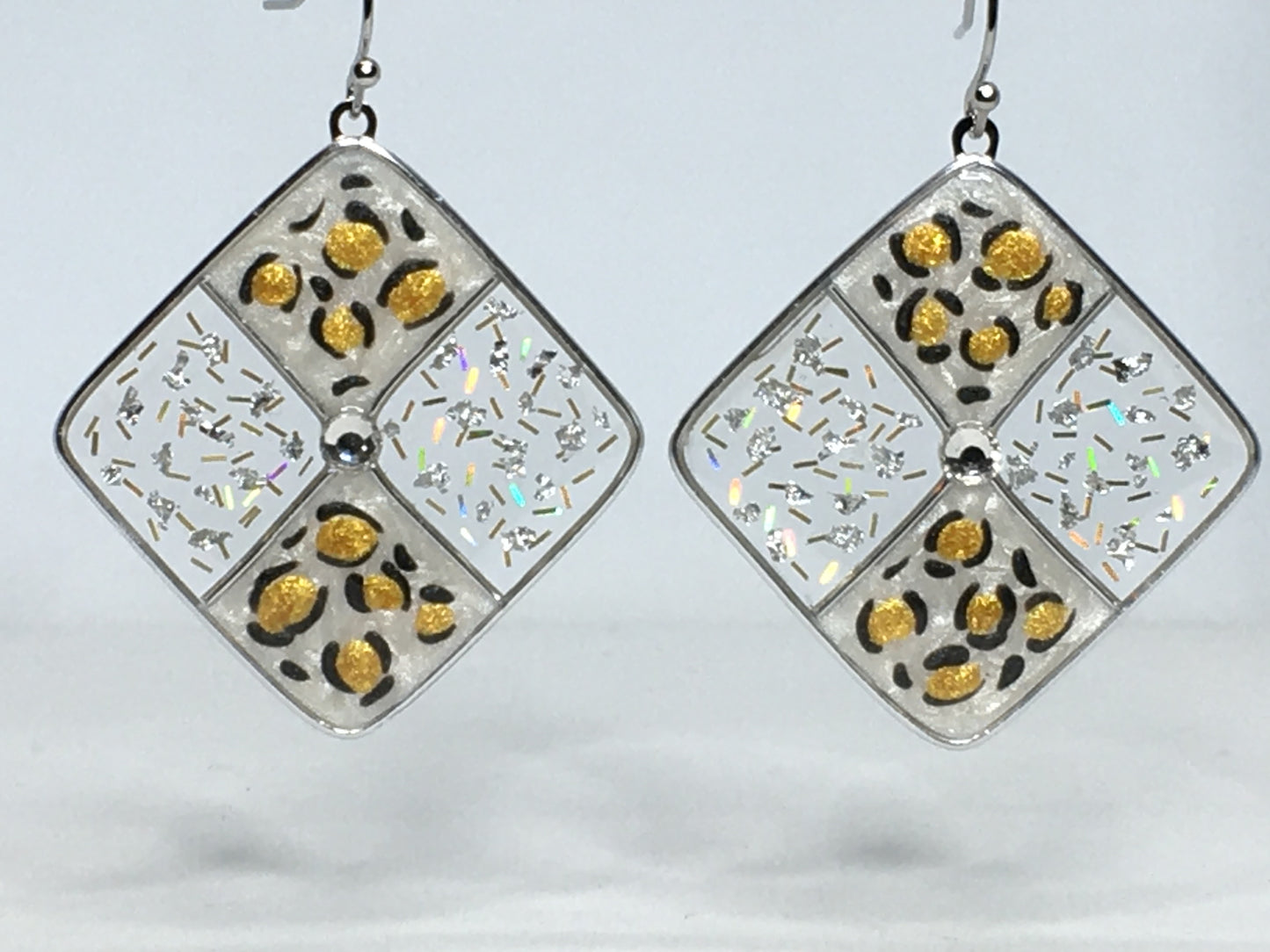 White leopard print earrings