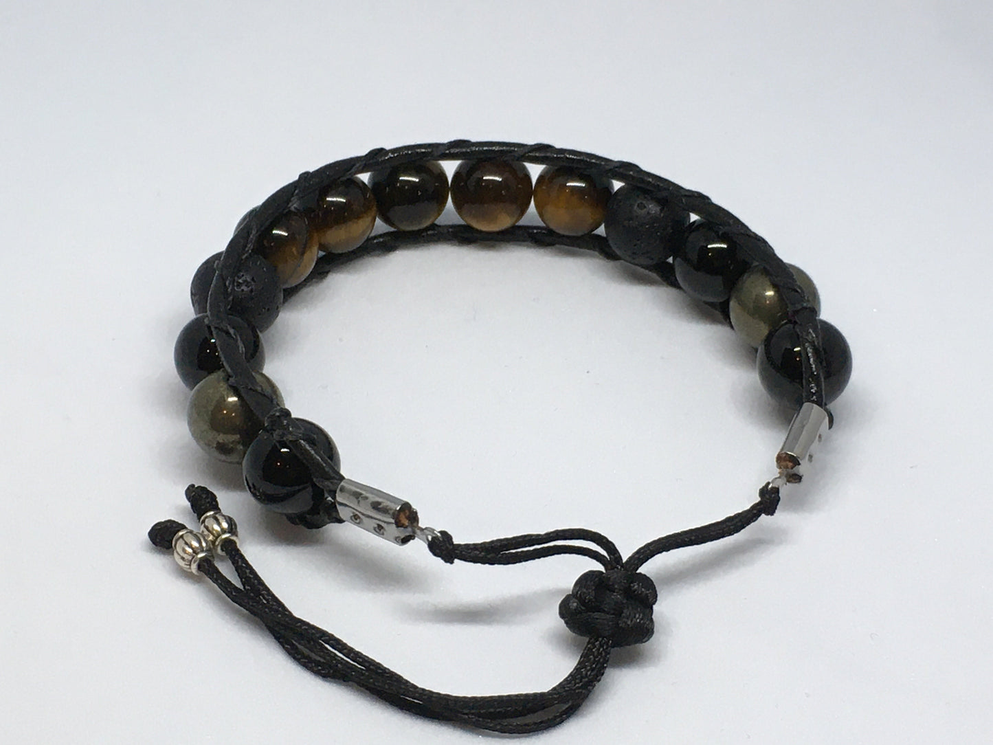 6.5" to 7" Tiger's Eye, Onyx, Pyrite and Lava Men's Bracelet