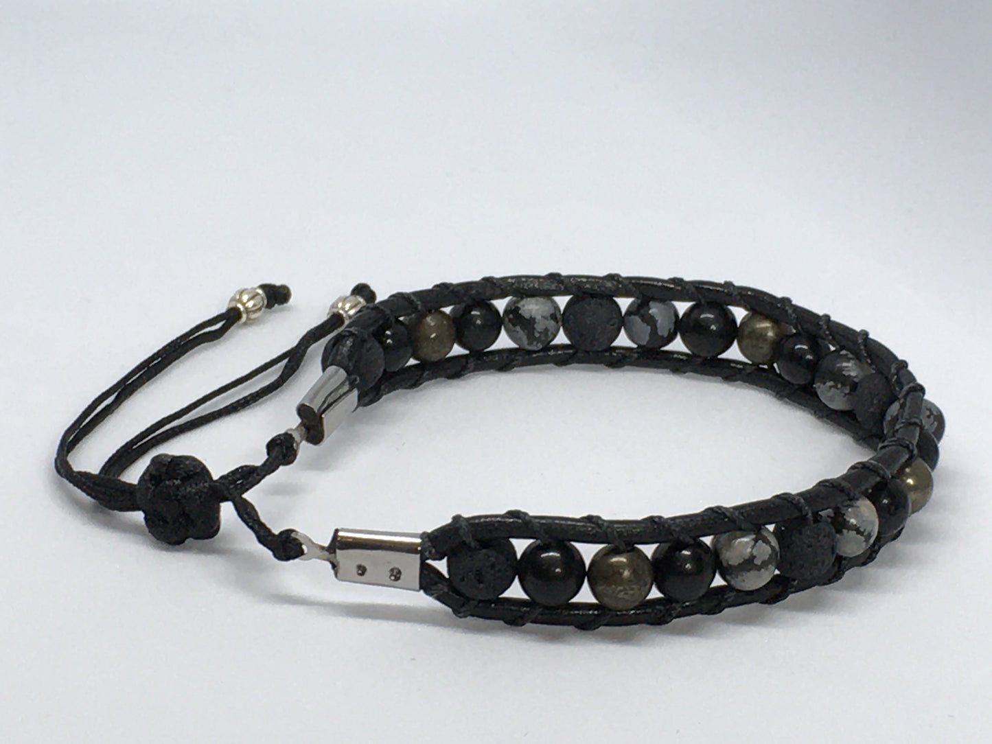 6.75" Lava, Pyrite, Obsidian, and Snowflake Obsidian Men's Bracelet
