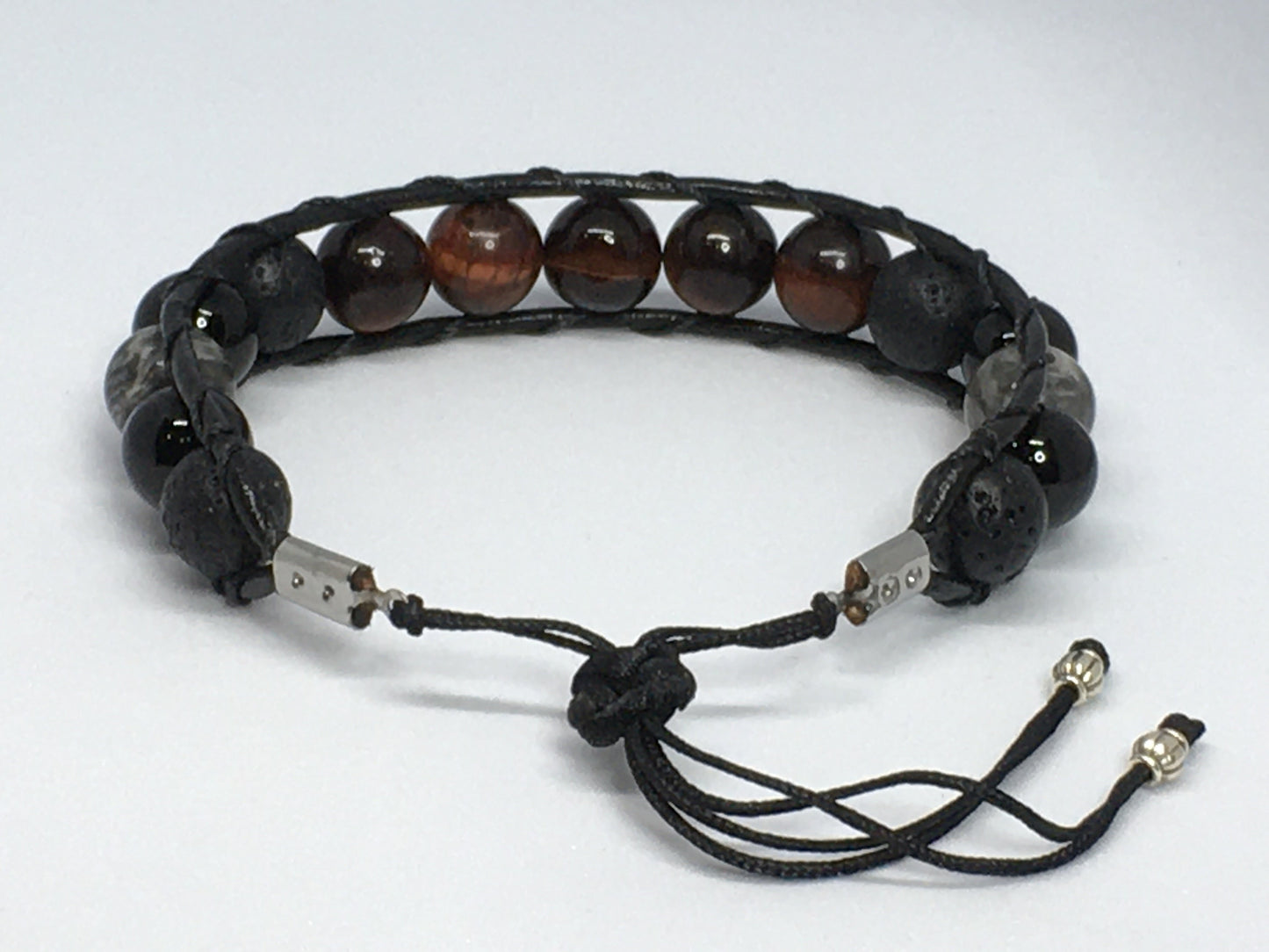 7.5" Red Tiger's Eye, Black Onyx. Map Jasper and Lava Men's Bracelet