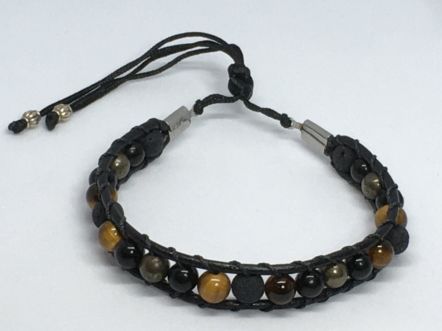 7" Tiger's Eye, Pyrite, Obsidian, and Lava Men's Bracelet