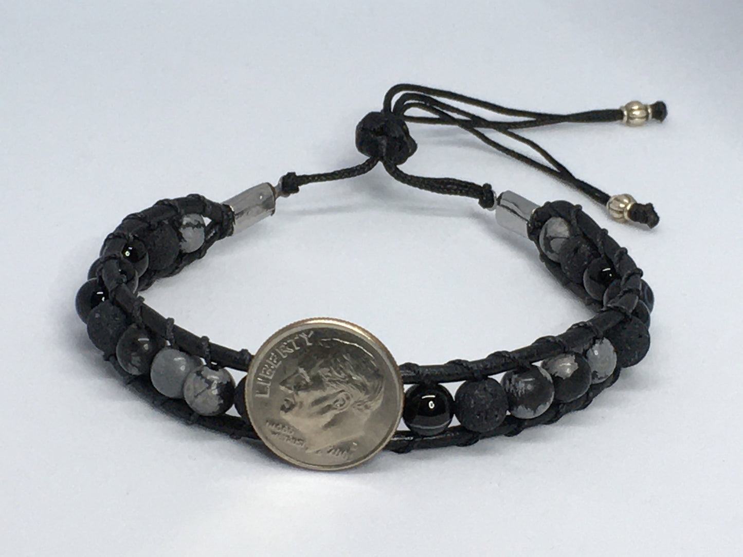 7" Botswana Agate, Snowflake Obsidian, and Lava Men's Bracelet