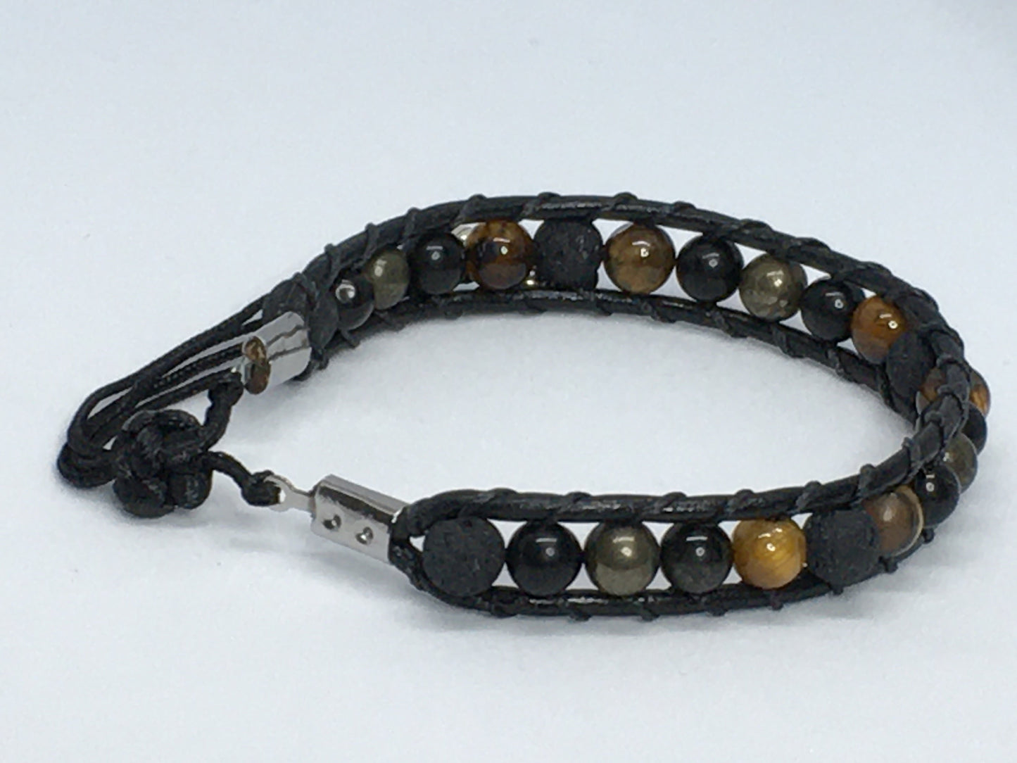 7" Tiger's Eye, Pyrite and Lava Men's Bracelet