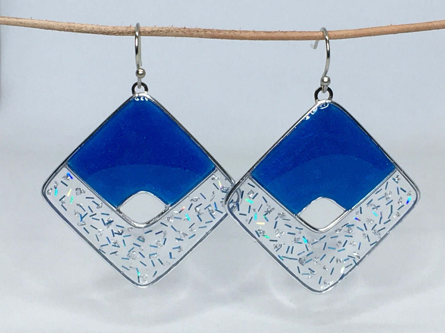 frosted light blue and silver resin earrings