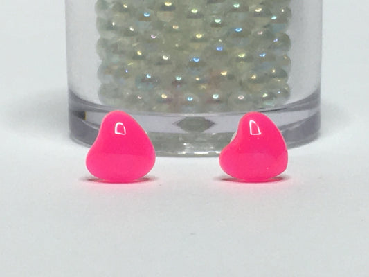 Neon Pink Heart Earrings 1/4"