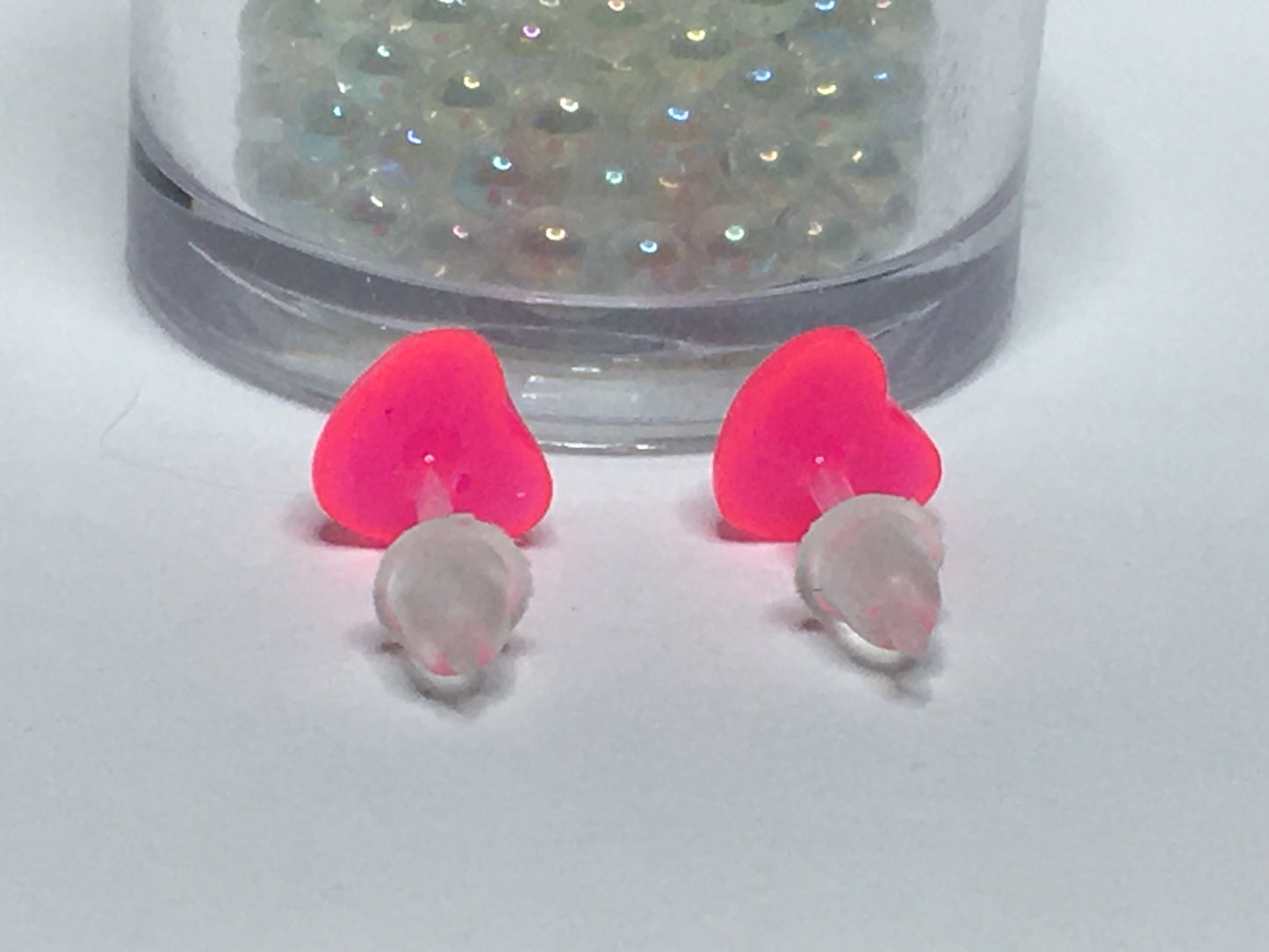 Neon Pink Heart Earrings 1/4"