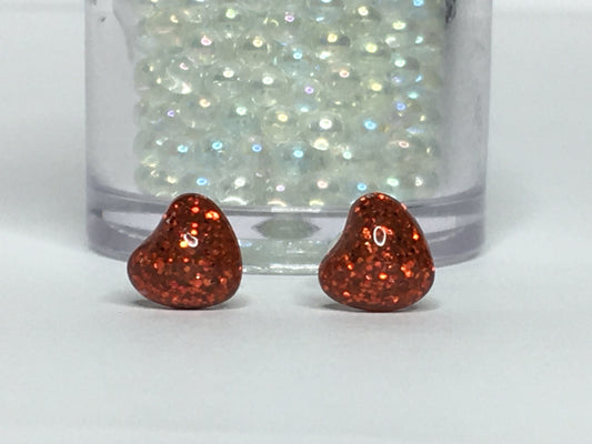 Red Glitter Heart Earrings 1/4", filled with red resin and glitter
