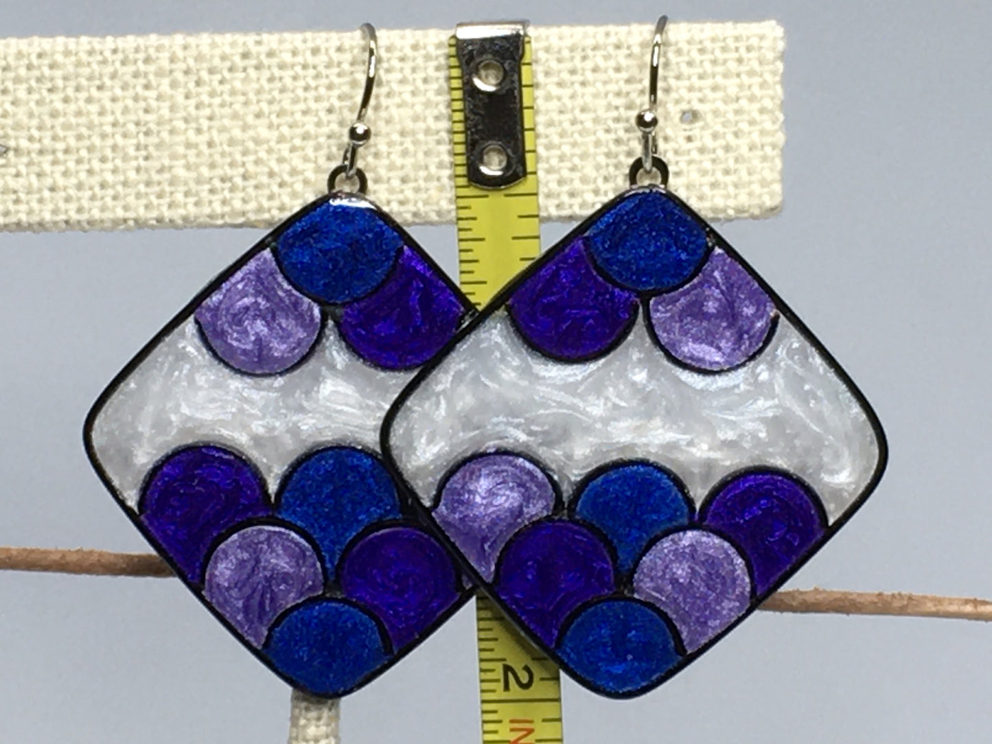 Purple, blue and white earrings