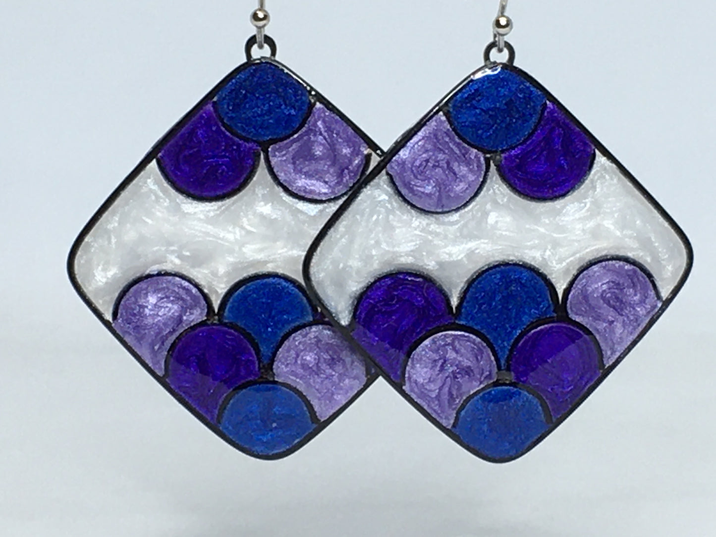 Purple, blue and white earrings