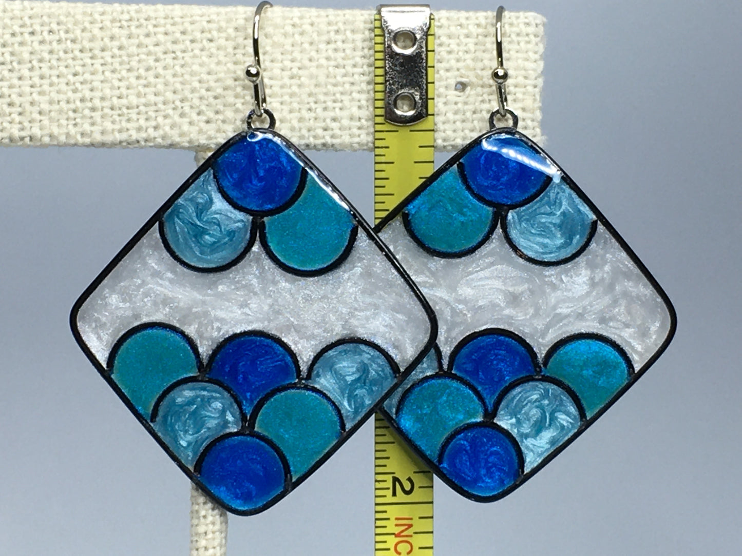 Blue, teal, mint and white resin earrings