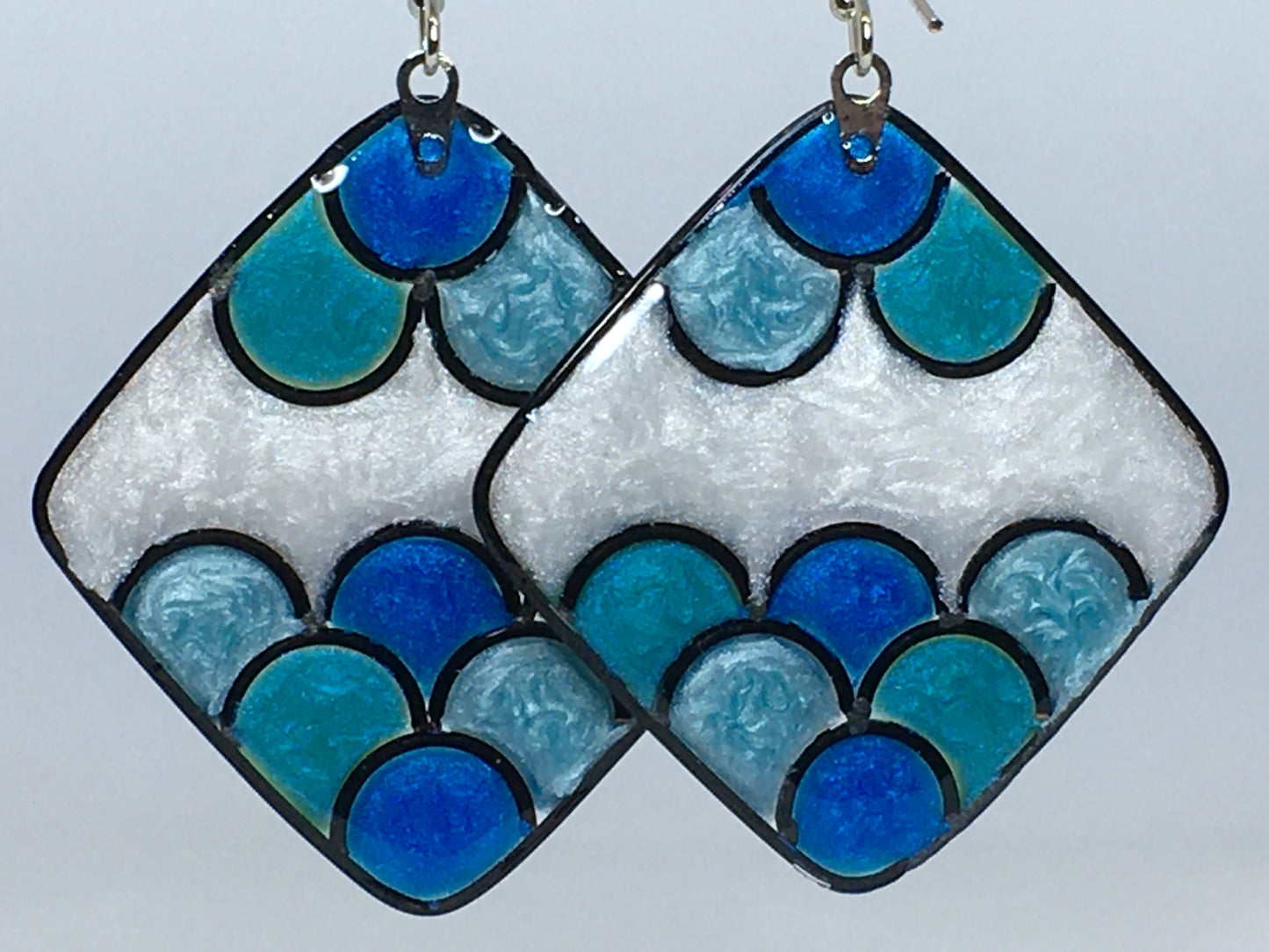 Blue, teal, mint and white resin earrings