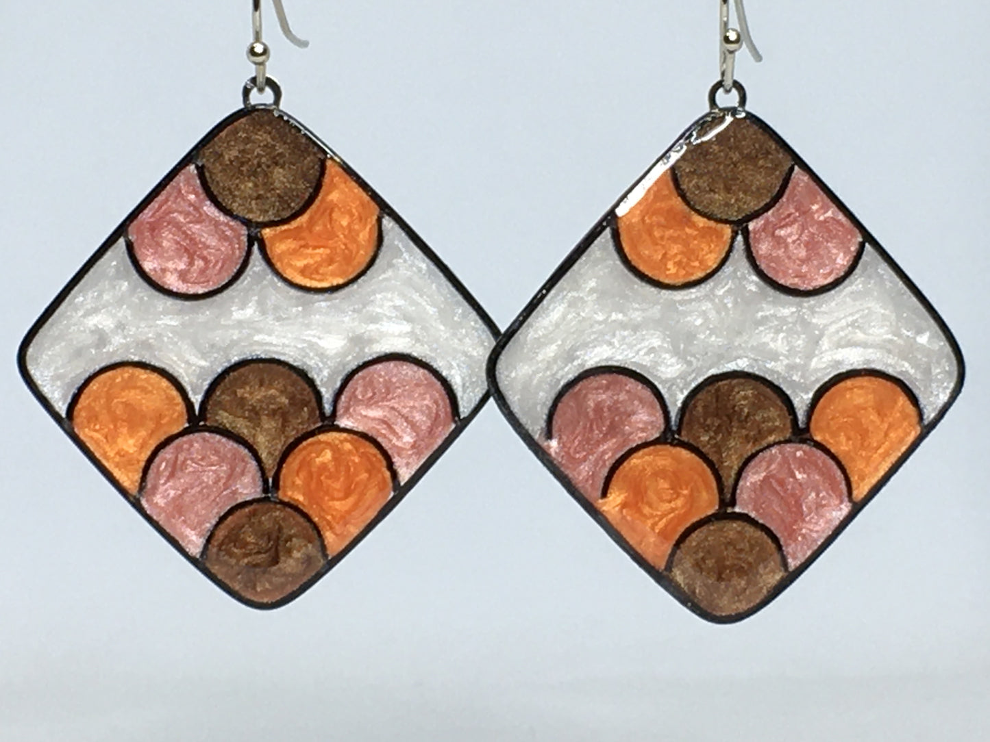 Brown, orange, apricot and white earrings