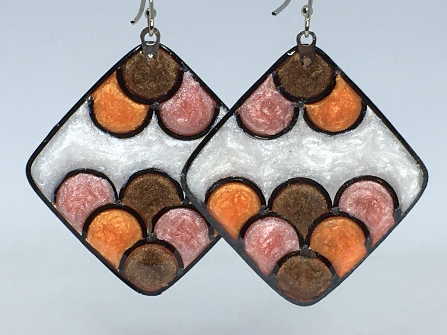 Brown, orange, apricot and white earrings