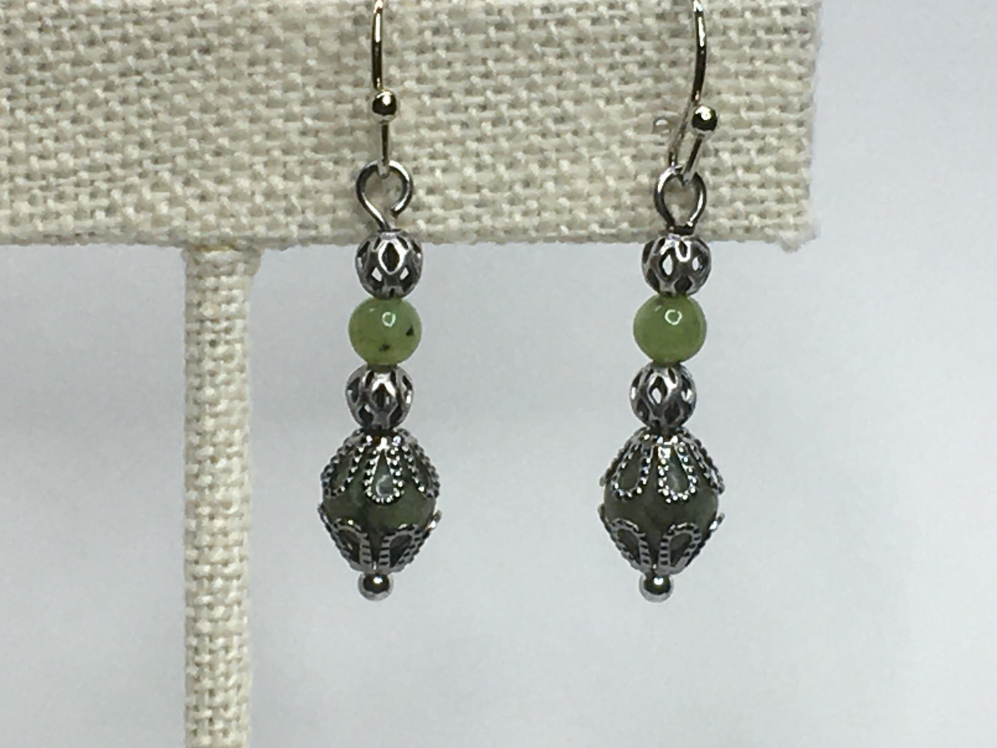 Green Serpentine and Jade Gemstone Earrings