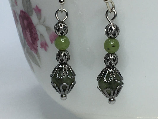 Green Serpentine and Jade Gemstone Earrings