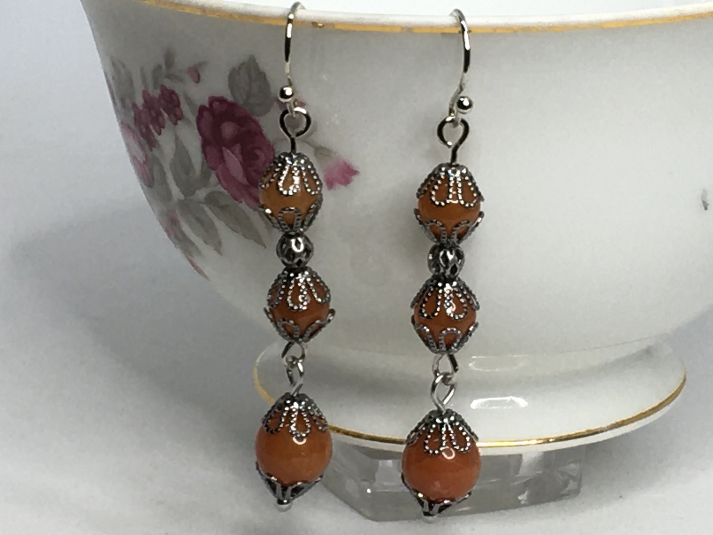 Red Orange Aventurine Gemstone Earrings