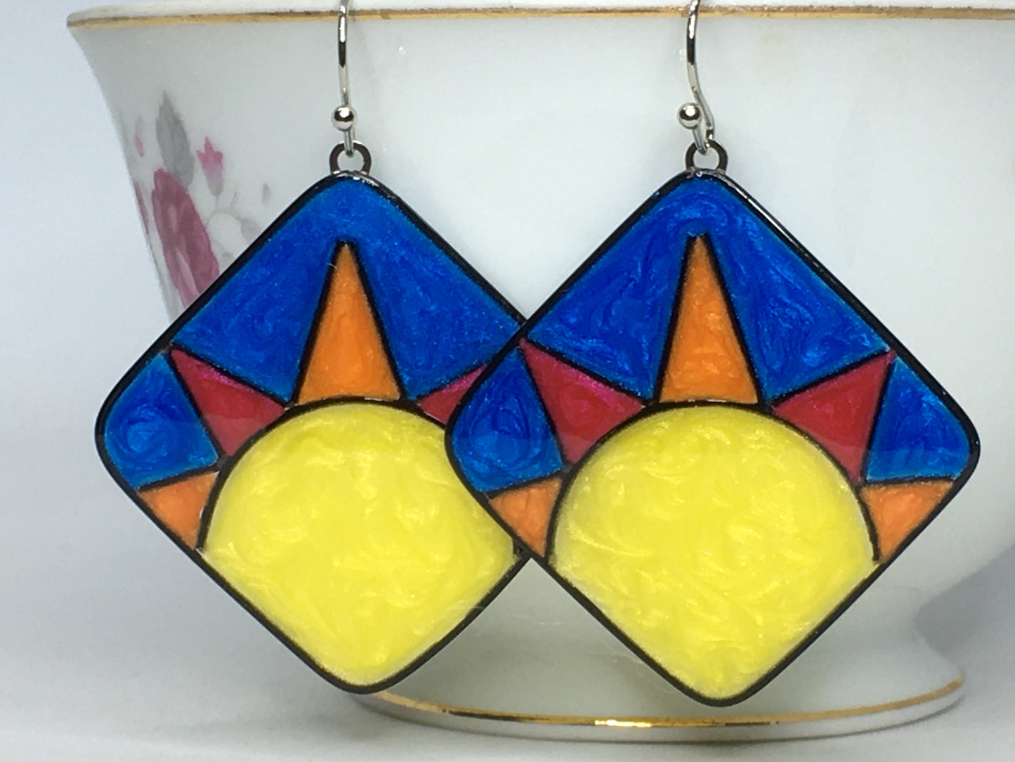 Yellow, blue, red and orange Sunrise/Sunset earrings