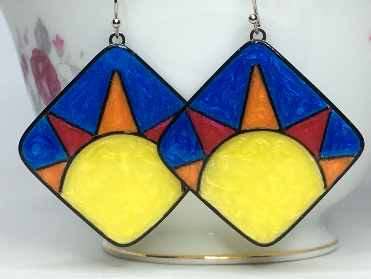Yellow, blue, red and orange Sunrise/Sunset earrings