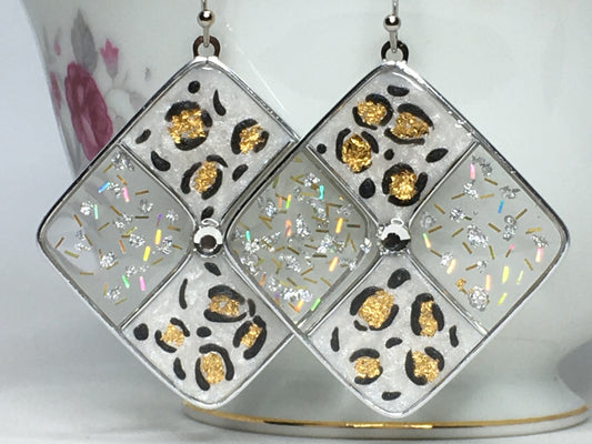 White leopard print earrings