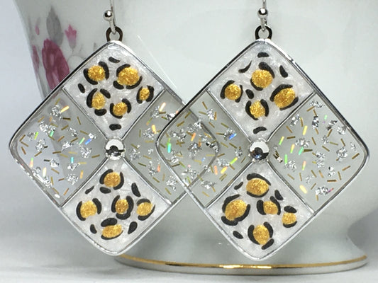 White leopard print earrings