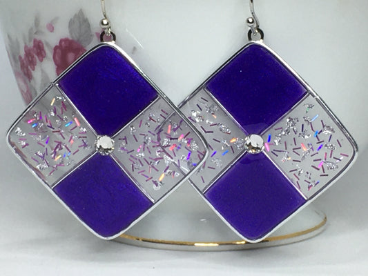 Purple and silver resin earrings
