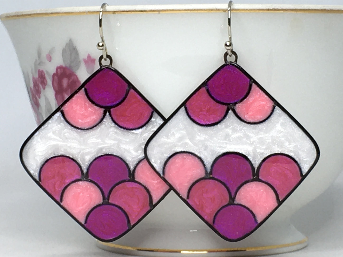 Pink and white earrings