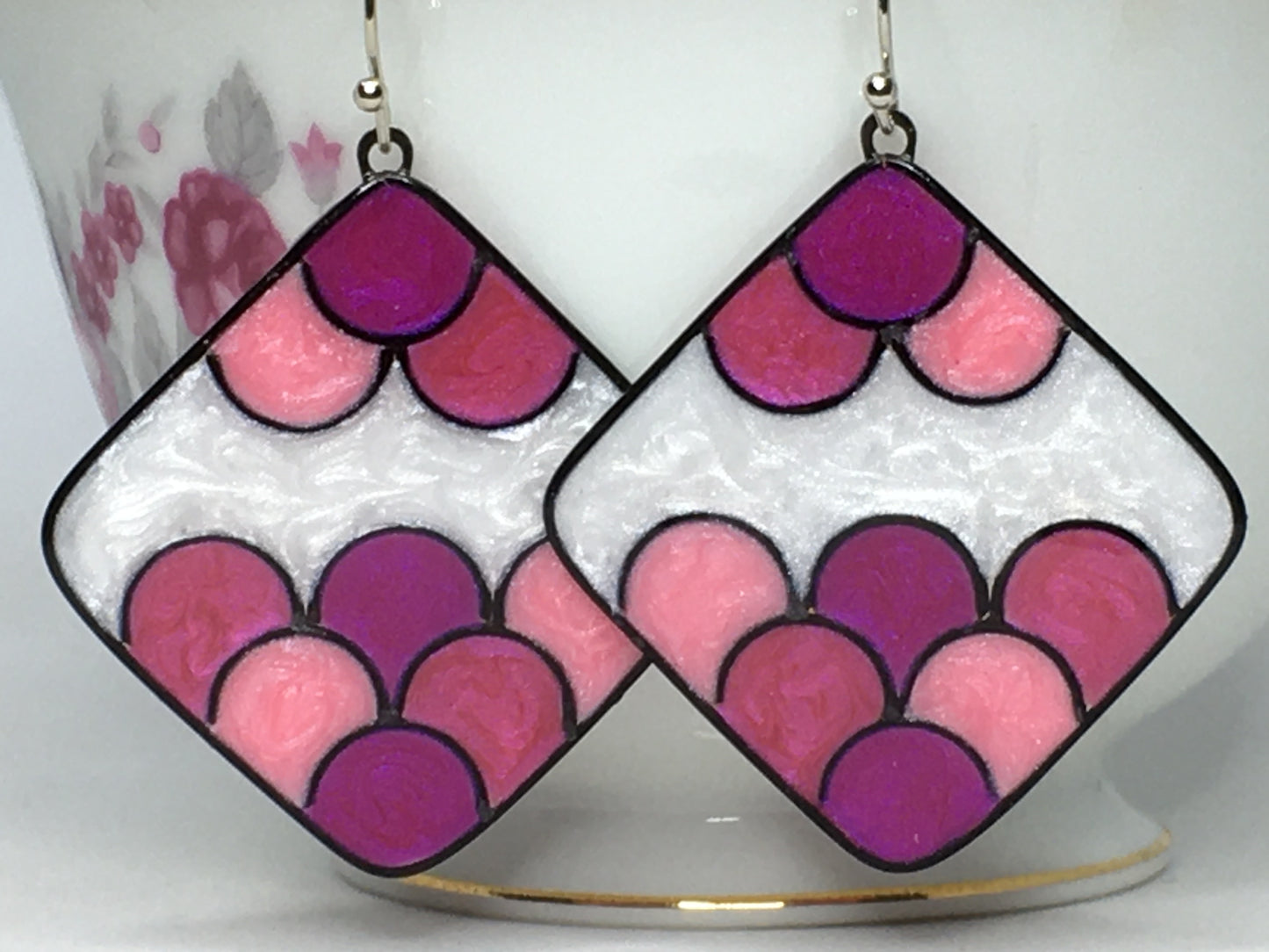 Pink and white earrings