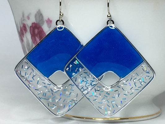 frosted light blue and silver resin earrings