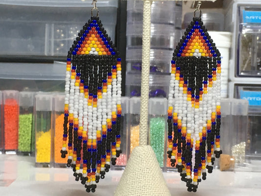 Beaded Earrings with fringe in white, black, blue, red, orange and yellow