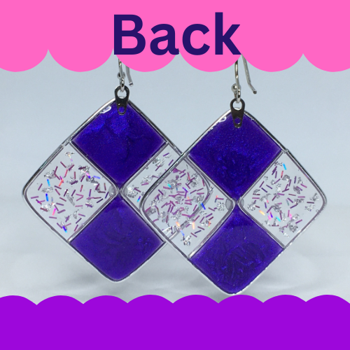 Purple and silver resin earrings